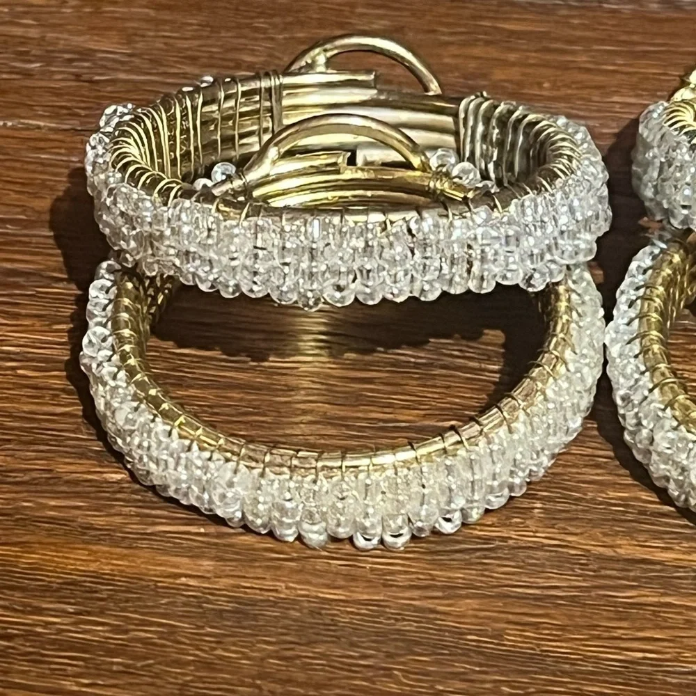 Gorgeous Set Of 4 PIER 1 Vintage Napkin Holder Rings Gold w/Sead Beads